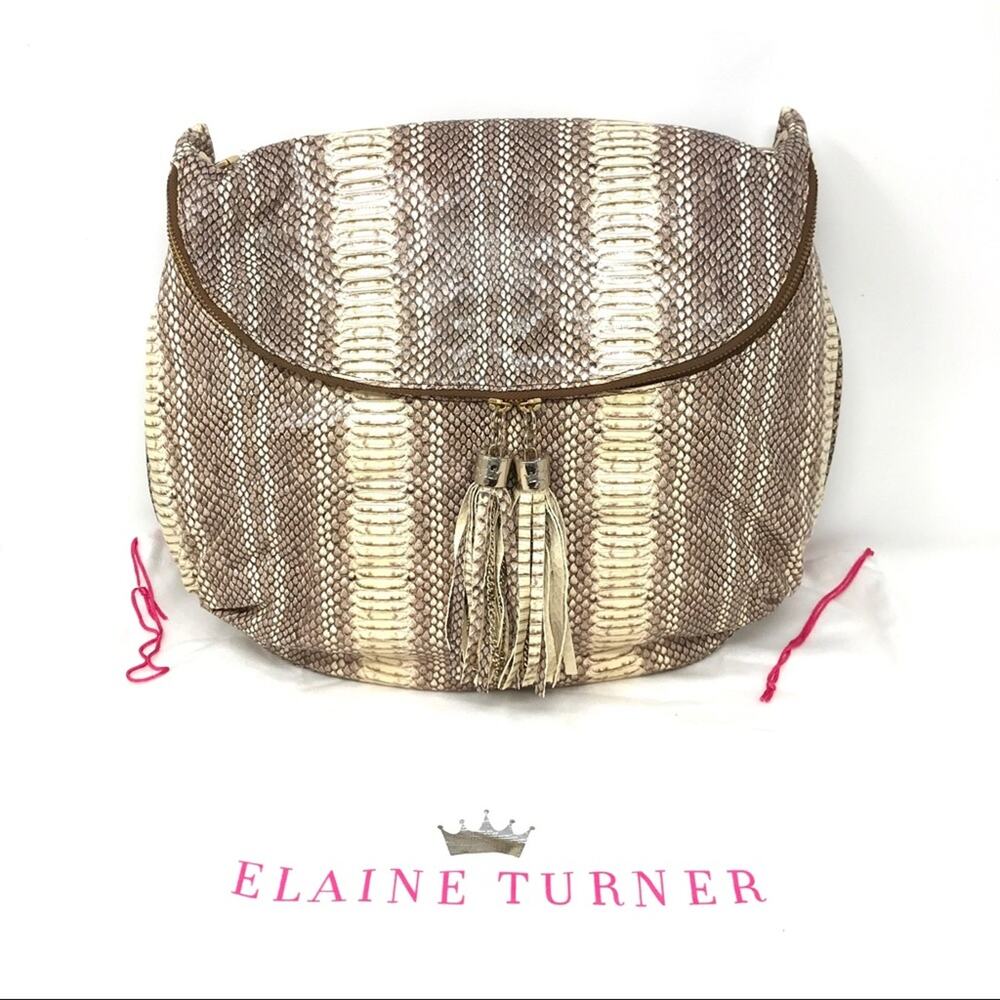 Elaine Turner “Stacy” Hobo Bag-Striped Python-New With Tags-Dust Bag-Leather